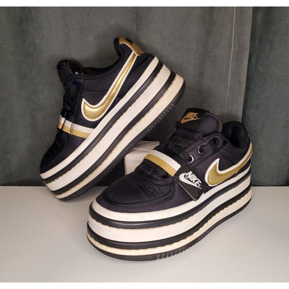 NIKE Vandal 2K Metallic Gold Black Denim Twill Platform Sneakers US Size 6